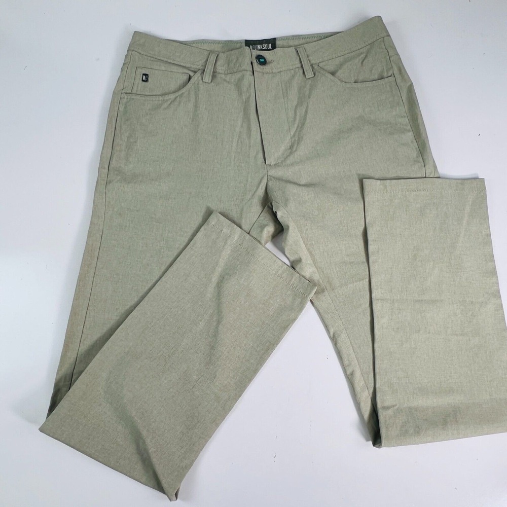 LinkSoul Mens Stretch Pants Khaki‎ Polyester Spandex Blend Flat Front Golf 33R
